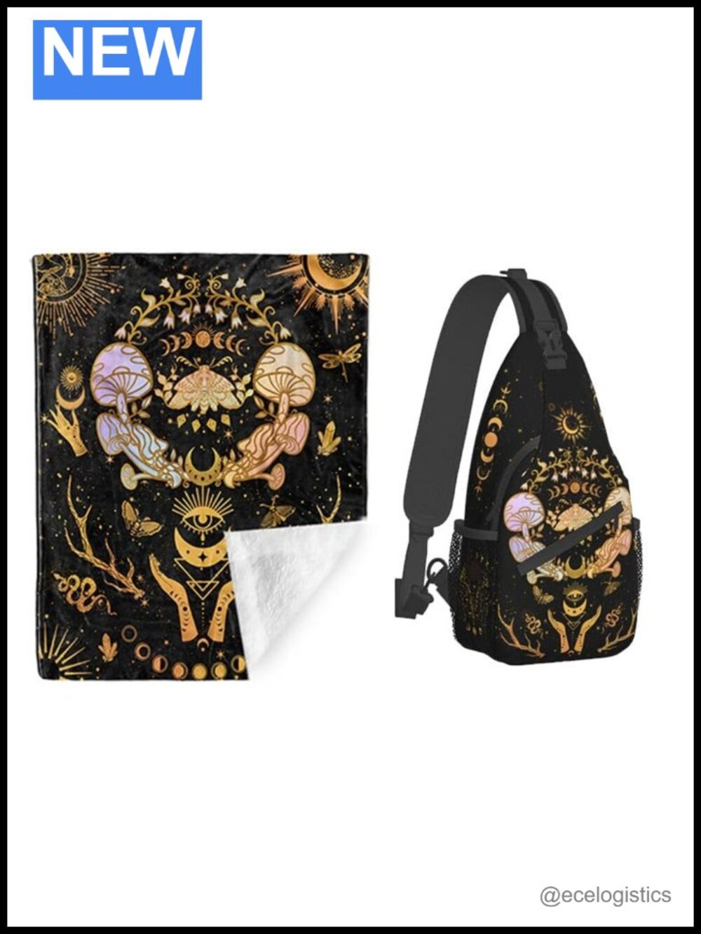 Witchy Mushroom Crossbody Bag with Blanket